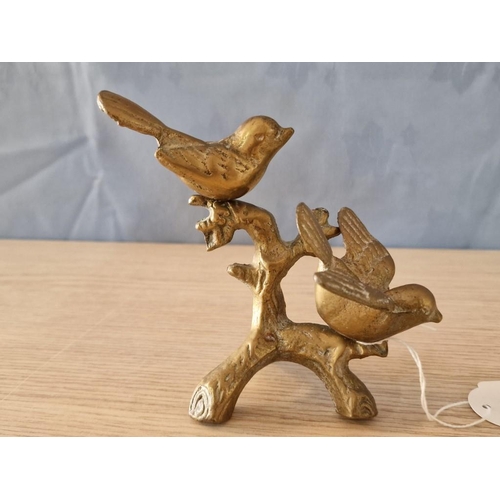 618 - 3 x Bird Ornaments; Brass Branch with 2 x Birds, Together with 2 x Porcelain Birds, (3)