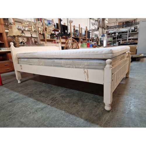 657 - White Painted Solid Wood Double Bed with Mattress and Additional Ikea 'Moshult' Topper, (Approx. 140... 