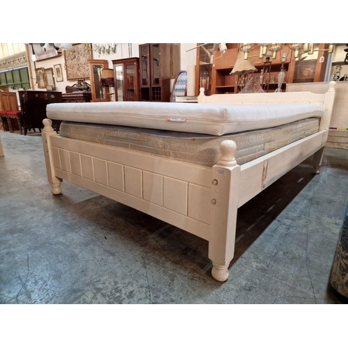 657 - White Painted Solid Wood Double Bed with Mattress and Additional Ikea 'Moshult' Topper, (Approx. 140... 