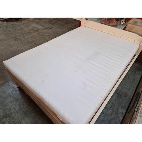 657 - White Painted Solid Wood Double Bed with Mattress and Additional Ikea 'Moshult' Topper, (Approx. 140... 