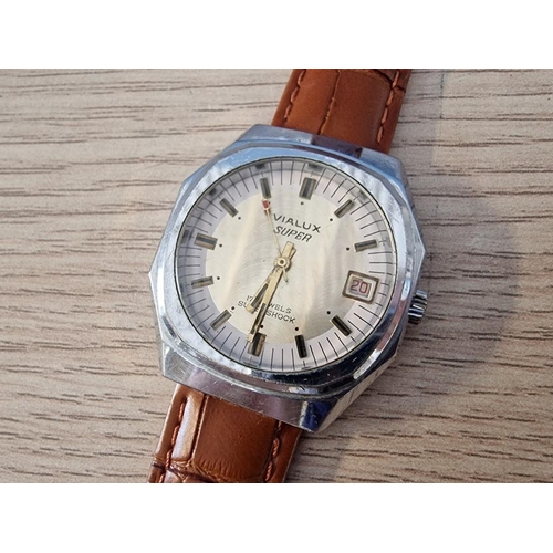 662 - Vintage 'Vialux Super' Gents Wrist Watch, Date, Manual Wind, Stainless Steel Case, * Running When Lo... 