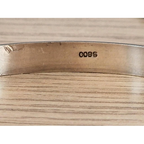 665 - Silver Bangle Bracelet with Diamond Pattern, (.800 Silver, Approx. Ø: 68mm, Weight: 10.8g), Together... 