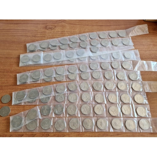 672 - Large Collection of British 50 New Pence (50p) Coins, Circa 1969, Approx. 95 Pieces, Mostly in Plast... 