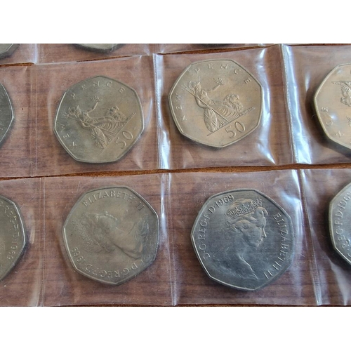 672 - Large Collection of British 50 New Pence (50p) Coins, Circa 1969, Approx. 95 Pieces, Mostly in Plast... 