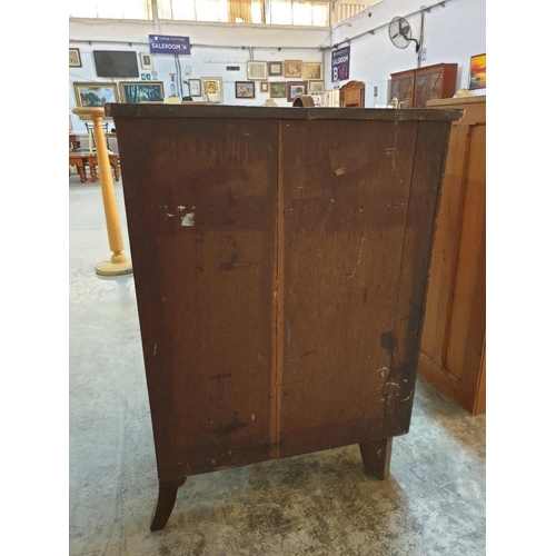 683 - Antique Georgian Corner Cabinet with Tambour Sliding Front and Centre Drawer, Oak with Flame Mahogan... 