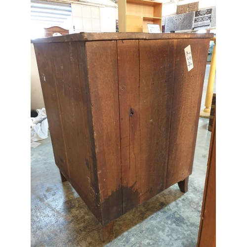 683 - Antique Georgian Corner Cabinet with Tambour Sliding Front and Centre Drawer, Oak with Flame Mahogan... 