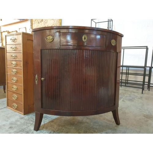 683 - Antique Georgian Corner Cabinet with Tambour Sliding Front and Centre Drawer, Oak with Flame Mahogan... 