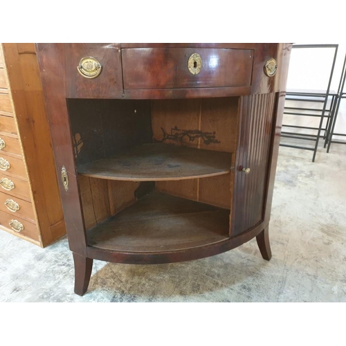 683 - Antique Georgian Corner Cabinet with Tambour Sliding Front and Centre Drawer, Oak with Flame Mahogan... 