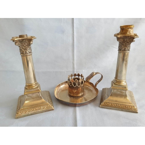 688 - Pair of Silver Plated Classic / Column Lamp Bases (Approx. H: 19cm, Nb. A/F at Top), Together with S... 