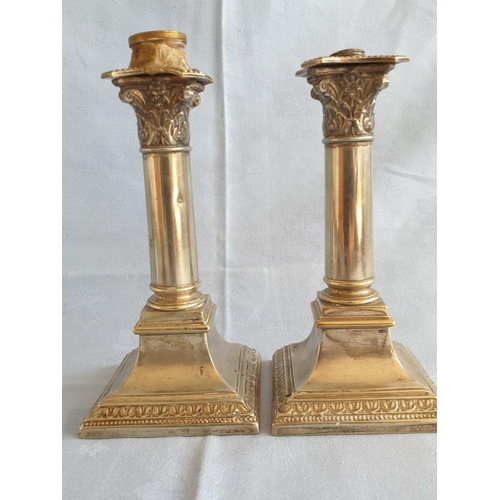 688 - Pair of Silver Plated Classic / Column Lamp Bases (Approx. H: 19cm, Nb. A/F at Top), Together with S... 