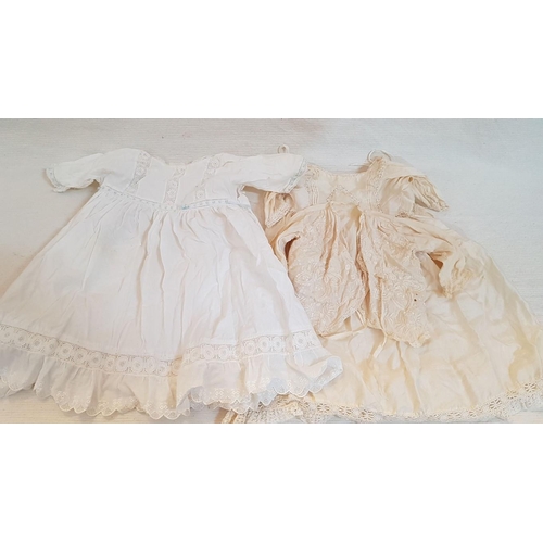 690 - Victorian Christening Baptism Silk Ivory 
 Gown Set (A/F) and Vintage Infant 
 Lightweight Handmade ... 