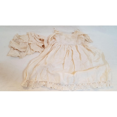 690 - Victorian Christening Baptism Silk Ivory 
 Gown Set (A/F) and Vintage Infant 
 Lightweight Handmade ... 