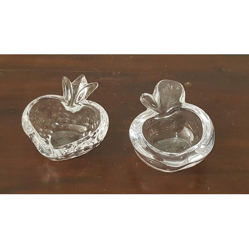 700 - Art Vannes France Clear Crystal Apple and Strawberry Mini Dishes, Ashtrays