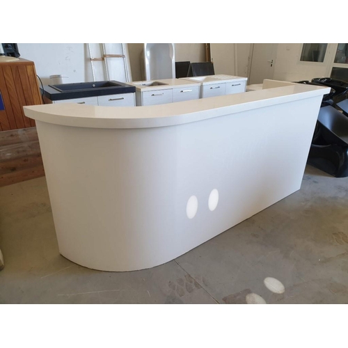 702 - White Colour Reception Desk with Curved End and Internal Shelf (Approx. 246 x 70 x 111cm)