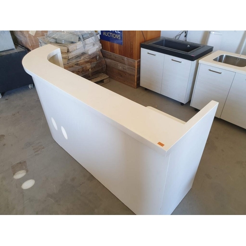 702 - White Colour Reception Desk with Curved End and Internal Shelf (Approx. 246 x 70 x 111cm)