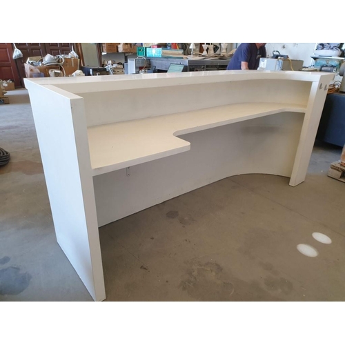 702 - White Colour Reception Desk with Curved End and Internal Shelf (Approx. 246 x 70 x 111cm)