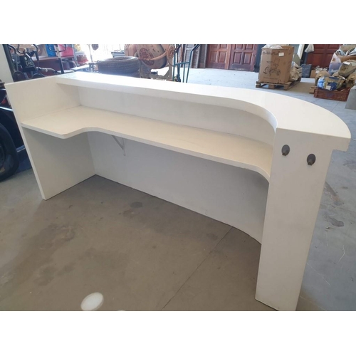 702 - White Colour Reception Desk with Curved End and Internal Shelf (Approx. 246 x 70 x 111cm)