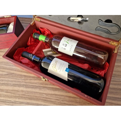 706 - Double and Single Wine Boxes with Various Accessories and 3 x Bottles of Wine