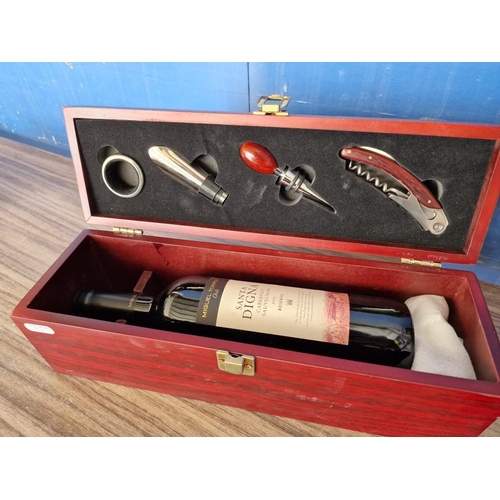 706 - Double and Single Wine Boxes with Various Accessories and 3 x Bottles of Wine