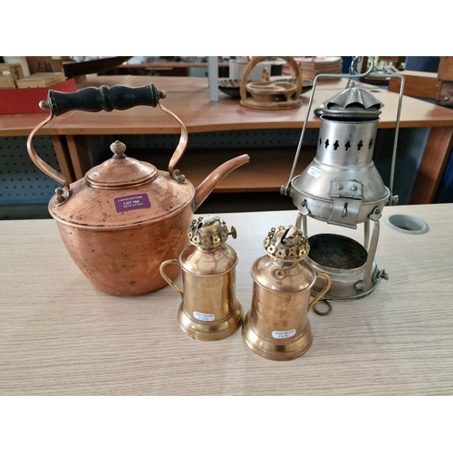 712 - Vintage Copper Kettle and Pair of Copper Lanterns and One Other (a/f), (4)