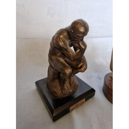 621 - Bronze Reproduction Statue of 'The Thinker' (Le Penseur) 1880 by Auguste Rodin on Wooden Base, (Appr... 