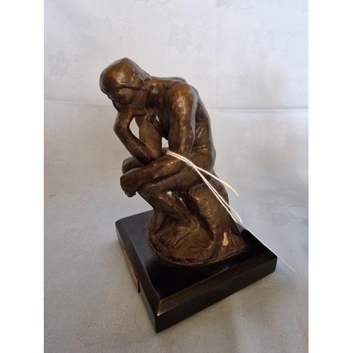 621 - Bronze Reproduction Statue of 'The Thinker' (Le Penseur) 1880 by Auguste Rodin on Wooden Base, (Appr... 