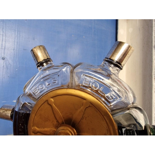 625 - Vintage 'Bols' Revolving 6-Bottle Liquor Decanter in Style of Ships Wheel / Ferris Wheel on Metal St... 