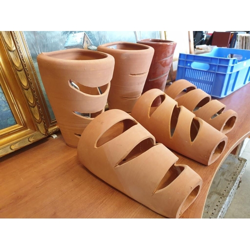 629 - 6 x Terracotta Wall Lights, Pierced Flat Back Conical Shape (One Glazed, Only 4 with Lamp Fitting), ... 