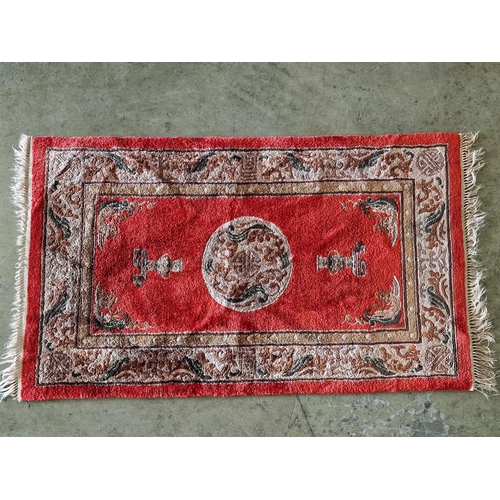 630 - Chinese Imperial Jewel Wool Carpet with Red Pattern, (Approx. 120 x 70cm)