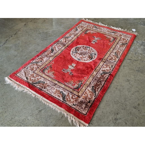 630 - Chinese Imperial Jewel Wool Carpet with Red Pattern, (Approx. 120 x 70cm)