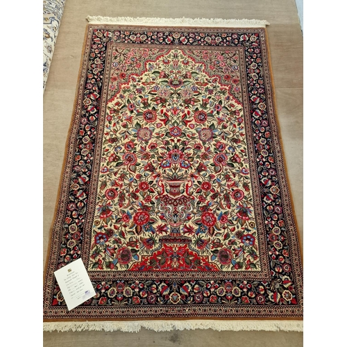 631 - Handmade Persian Carpet; Iran Qum, Wool & Cotton, Very Decorative Floral Pattern with Vase and Featu... 