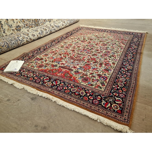 631 - Handmade Persian Carpet; Iran Qum, Wool & Cotton, Very Decorative Floral Pattern with Vase and Featu... 