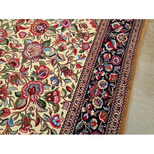 631 - Handmade Persian Carpet; Iran Qum, Wool & Cotton, Very Decorative Floral Pattern with Vase and Featu... 