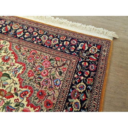 631 - Handmade Persian Carpet; Iran Qum, Wool & Cotton, Very Decorative Floral Pattern with Vase and Featu... 