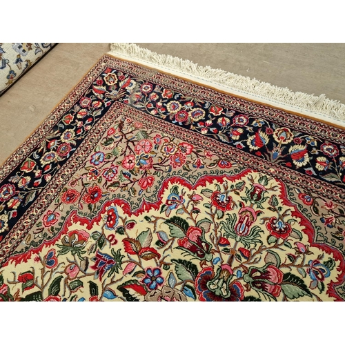 631 - Handmade Persian Carpet; Iran Qum, Wool & Cotton, Very Decorative Floral Pattern with Vase and Featu... 