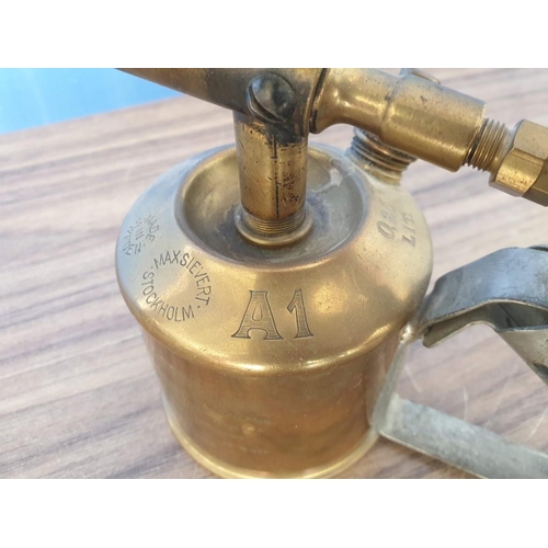 635 - Vintage Brass Burner 'Maxsievert, Stockholm, A1', Together with Table Top Burner and Vintage Blow To... 