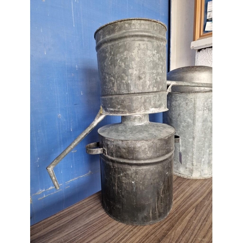 636 - Vintage Galvanised Metal Rose Water Maker, (Approx. H: 65cm), Together with Galvanised Container, an... 