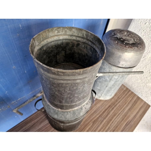 636 - Vintage Galvanised Metal Rose Water Maker, (Approx. H: 65cm), Together with Galvanised Container, an... 