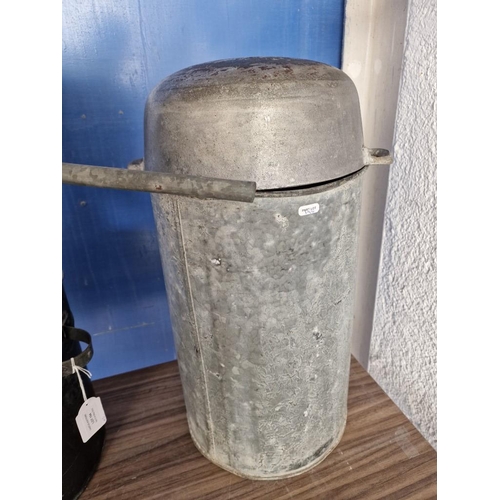 636 - Vintage Galvanised Metal Rose Water Maker, (Approx. H: 65cm), Together with Galvanised Container, an... 