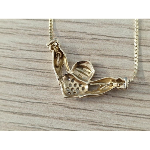 556 - Decorative 9ct Gold Two-Tone Pendant, Heart Shape Set with Clear Stones, Crown and Adjoining Hands (... 