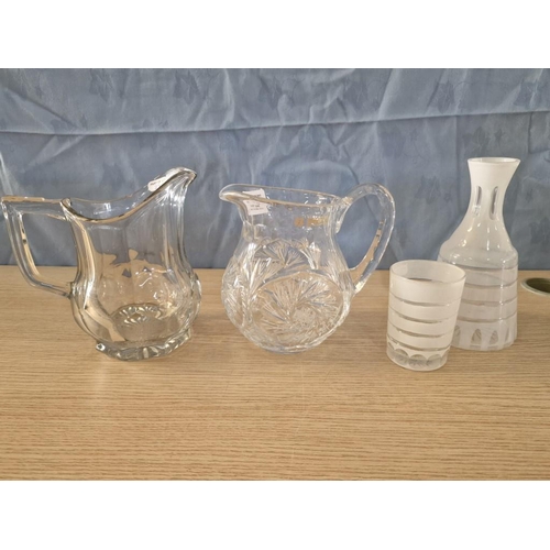 640 - 'Zawiercie' Lead Crystal Jug from Poland, (H: 16cm), Together with Octagonal Glass Jug and Vintage M... 