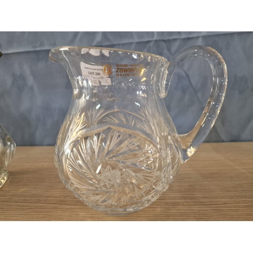 640 - 'Zawiercie' Lead Crystal Jug from Poland, (H: 16cm), Together with Octagonal Glass Jug and Vintage M... 