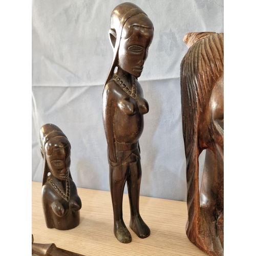 641 - Collection of African Hard Wood Carved Items; 2 x Female Busts, Female Figure and Letter Opened with... 