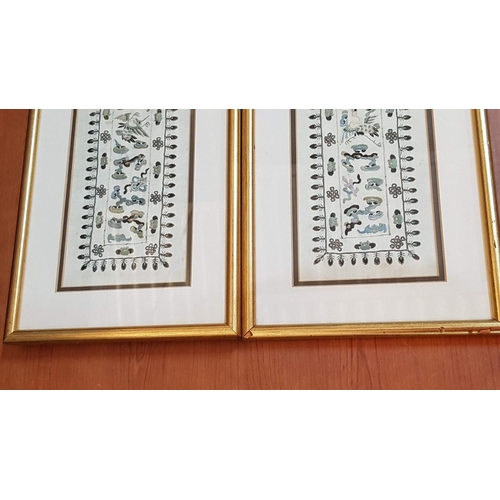 783 - Pair of Chinese Embroidery on Silk in Gilded Frame (Approx. 68 x 20cm each)