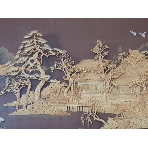 784 - Pair of Chinese Cork Carving Pictures with Oriental Scenes (52.5cm x 37.5cm each)