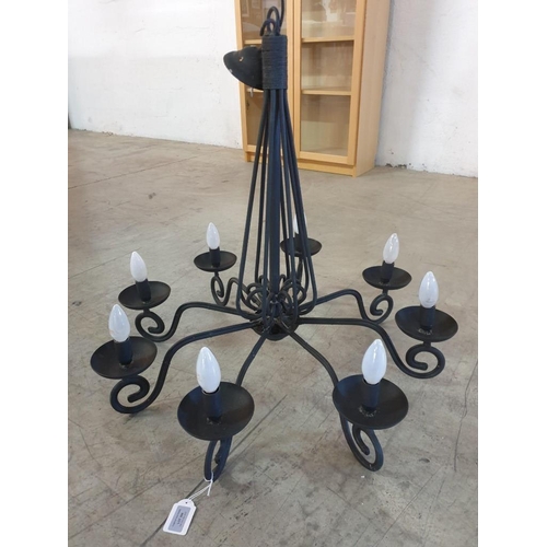 790 - Handmade Wrought Iron 8-Arm / 8-Spot Black Ceiling Light