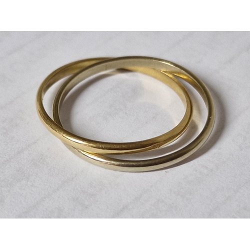 70A - 18ct White & Yellow Gold Interlocking Rings / Bands, Size: K, Total Weight Approx. 2.0g