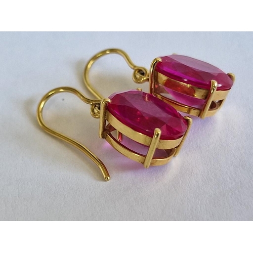 178B - Pair of 18ct Gold Earrings with Large Oval Pink Sapphires (Approx. / Ave. 5 x 2.5mm Each), Total Wei... 