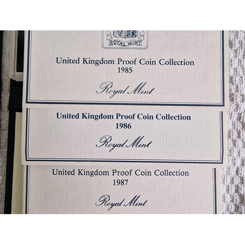 585 - 3 x Consecutive Years of United Kingdom Proof Coin Collections by Royal Mint; 1985, 1986 & 1987. 8 x... 