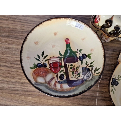 798 - Decorative China Tableware; Large Round Bowl / Dish, (Ø: 34cm), 3-Part Snack Dish and Condiment Set ... 